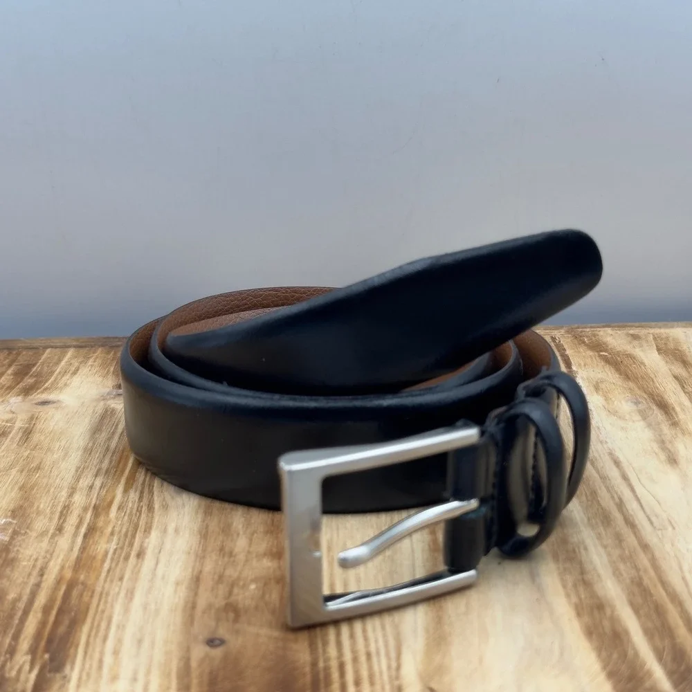 Handmade in Italy Leather Belt Black Silver Buckle 32/80 Luxury Professional